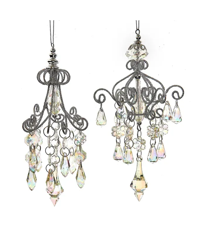 Metal Opalescent Chandeliers With Gemstones Ornaments SET of 2 Christmas Decor