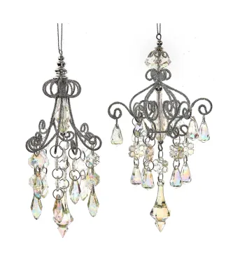 Metal Opalescent Chandeliers With Gemstones Ornaments SET of 2 Christmas Decor