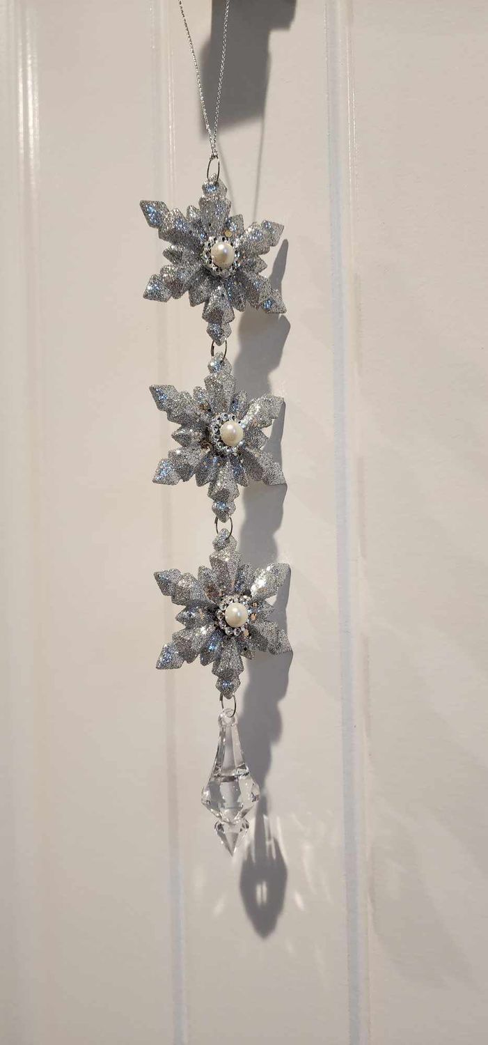 Platinum Silver 3-Piece Snowflake Dangle Ornament Christmas Decor