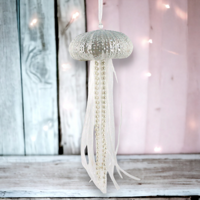 Ceramic Blue Flat Jellyfish Ornament Coastal Christmas Decor