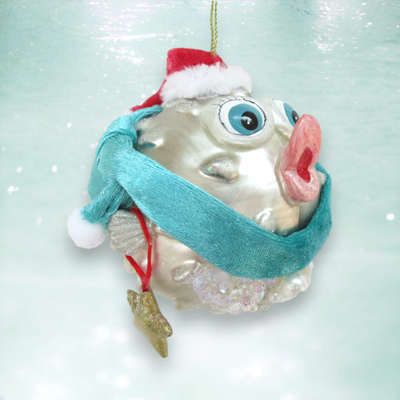 Blowfish With Santa Cap Ornaments Set Of 2 Coastal Christmas Decor *SHIPS WITHIN 15 DAYS*