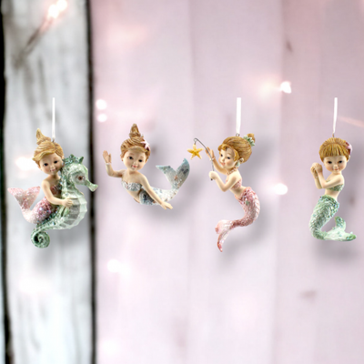 Assorted Mermaid Set Of 4 Ornaments Coastal Christmas Decor *SHIPS WITHIN 15 DAYS*