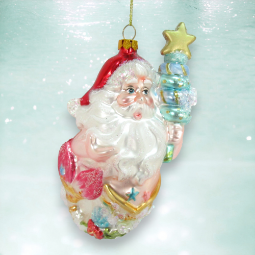 Santa Merman With Tree Ornaments Set Of 2 Coastal Christmas Decor *SHIPS WITHIN 15 DAYS*