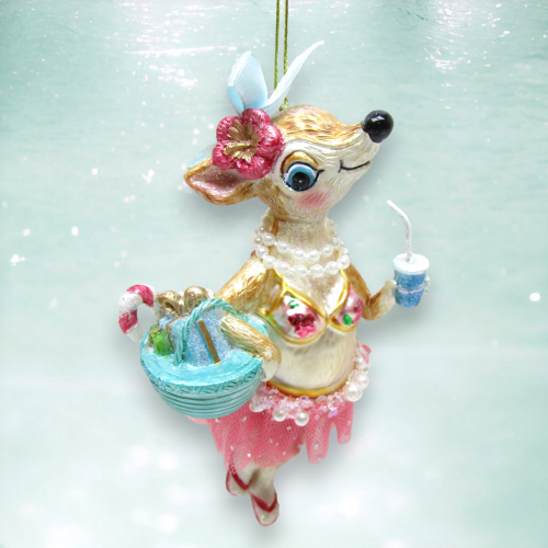 Beach Female Reindeer Ornaments Set Of 2 Coastal Christmas Decor *SHIPS WITHIN 15 DAYS*