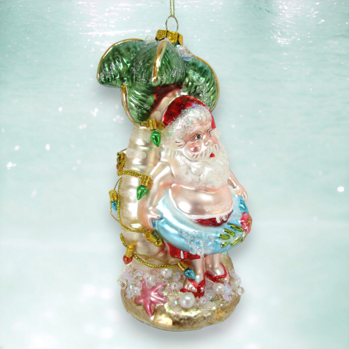 Santa With Palm Tree Ornaments Set Of 2 Coastal Christmas Decor *SHIPS WITHIN 15 DAYS*