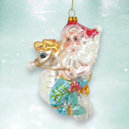 Santa Merman On Seahorse Ornament Coastal Christmas Decor *SHIPS WITHIN 15 DAYS*