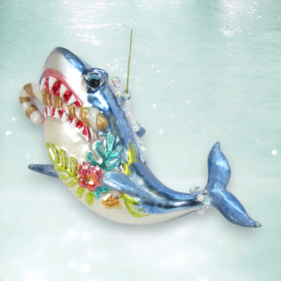 Shark With Candy Cane Ornament Christmas Decor *SHIPS WITHIN 15 DAYS*