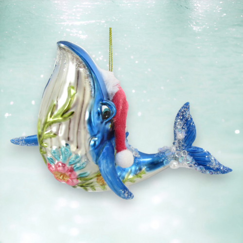 Whale With Santa Cap Ornaments Set Of 2 Christmas Decor *SHIPS WITHIN 15 DAYS*