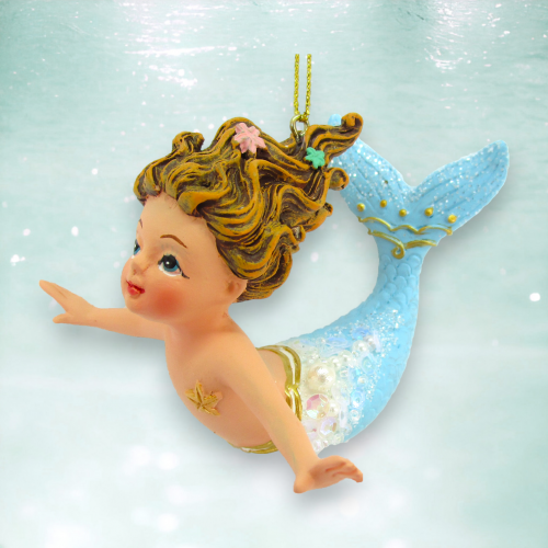 Blue Tail Mermaid Girl Ornament Coastal Christmas Decor *SHIPS WITHIN 15 DAYS*
