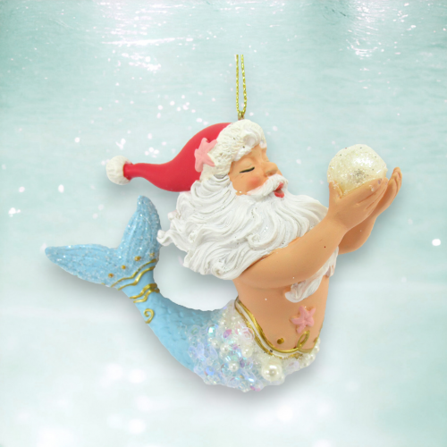 Santa Merman With Shell Ornament Coastal Christmas Decor *SHIPS WITHIN 15 DAYS*