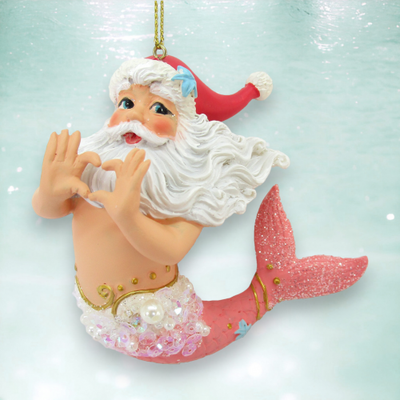 Santa Merman With Heart Sign Ornament Coastal Christmas Decor *SHIPS WITHIN 15 DAYS*