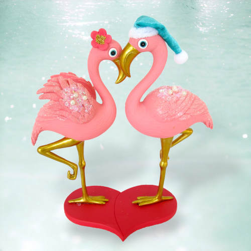 Flamingo Couple on Stand Coastal Christmas Decor *SHIPS WITHIN 15 DAYS*