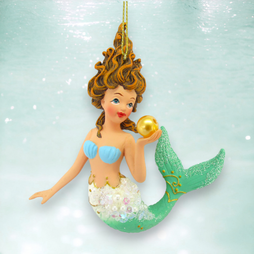 Mermaid With gold Pearl Ornament Coastal Christmas Decor *SHIPS WITHIN 15 DAYS*