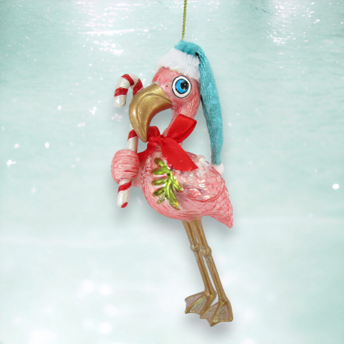 Flamingo With Candy Cane Ornaments Set Of 2 Coastal Christmas Decor *SHIPS WITHIN 15 DAYS*