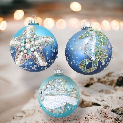 Jeweled Fish/Starfish/Seahorse Set Of 3 Ornaments Coastal Christmas Decor *SHIPS WITHIN 15 DAYS*