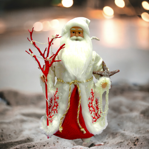 Coral Santa With Reef Staff Tabletop Coastal Christmas Decor *SHIPS WITHIN 15 DAYS*