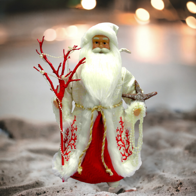 Coral Santa With Reef Staff Tabletop Coastal Christmas Decor *SHIPS WITHIN 15 DAYS*