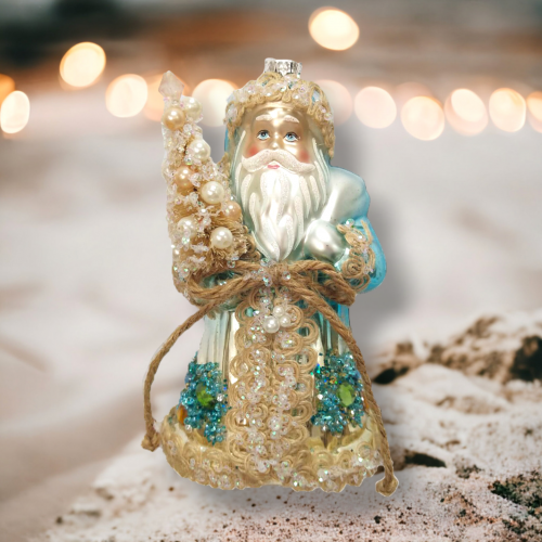 Santa With Tree Ornaments Set Of 2 Coastal Christmas Decor *SHIPS WITHIN 15 DAYS*