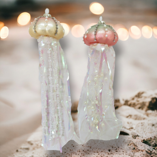 Jellyfish Set Of 4 Ornaments Coastal Christmas Decor *SHIPS WITHIN 15 DAYS*