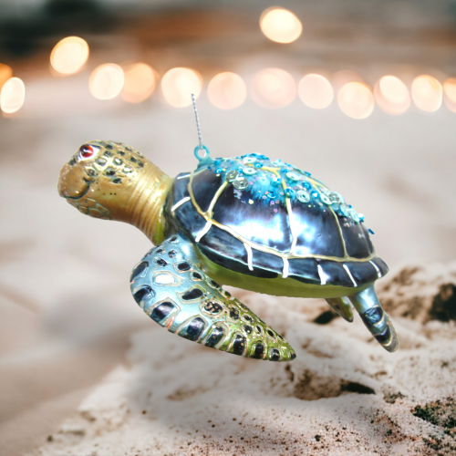 5&quot; Sea Turtle With Smile Ornaments Set Of 2 Coastal Christmas Decor *SHIPS WITHIN 15 DAYS*