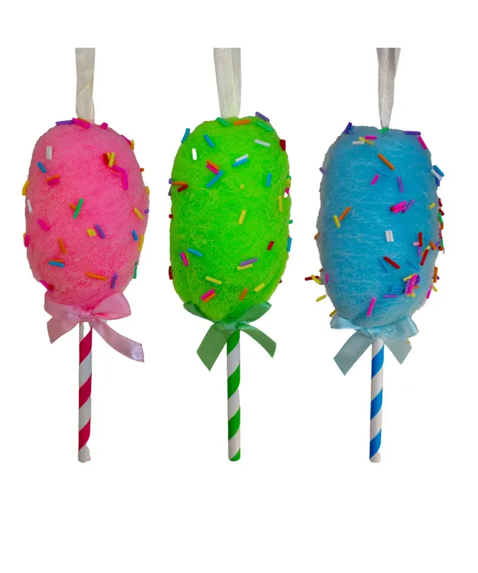Cotton Candy Ornaments  SET of 3 Christmas Decor