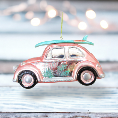 Coral Volkswagen With Surfboard Ornament Coastal Christmas Decor *SHIPS WITHIN 10 DAYS*