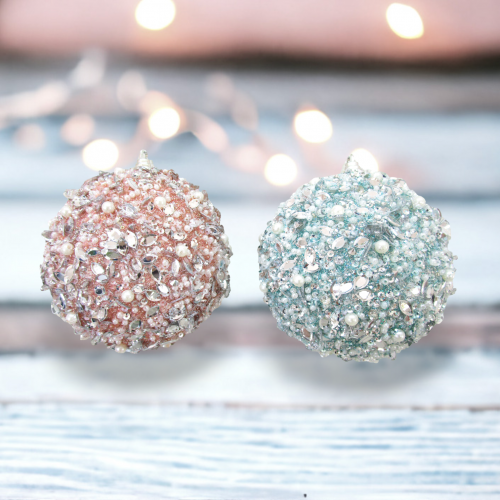 Beaded Pink/Seafoam Ball Set Of 4 Ornaments Coastal Christmas Decor *SHIPS WITHIN 10 DAYS*