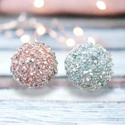 Beaded Pink/Seafoam Ball Set Of 4 Ornaments Coastal Christmas Decor *SHIPS WITHIN 10 DAYS*