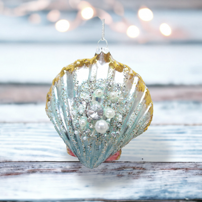 Jeweled Pastel Scallop Shell Ornament Coastal Christmas Decor *SHIPS WITHIN 10 DAYS*