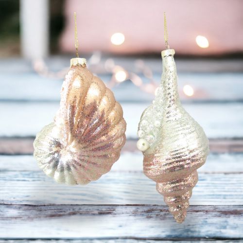 Pastel Shells With Beads Set Of 4 Ornaments Coastal Christmas Decor *SHIPS WITHIN 10 DAYS*