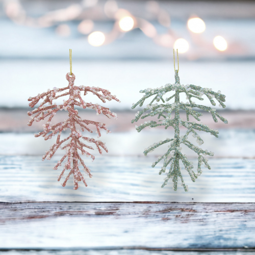 Set Of 4 Pink/Seafoam Coral Cluster Ornaments Coastal Christmas Decor *SHIPS WITHIN 10 DAYS*