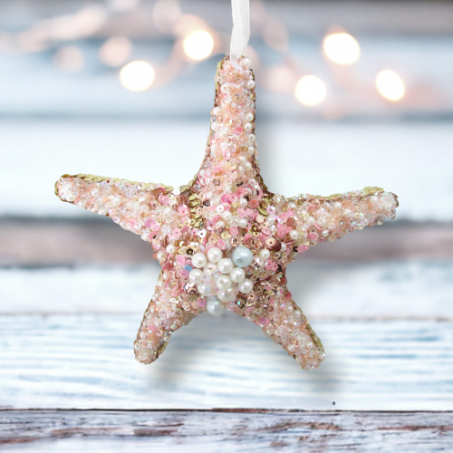 Beaded Starfish Ornaments Set Of 2 Coastal Christmas Decor *SHIPS WITHIN 10 DAYS*