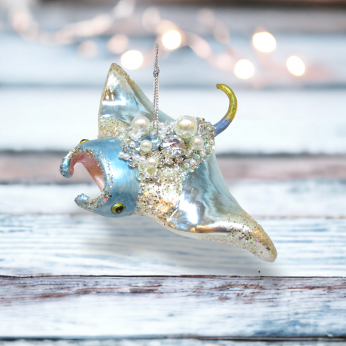 Jeweled Pastel Manta Ray Ornament Coastal Christmas Decor *SHIPS WITHIN 10 DAYS*
