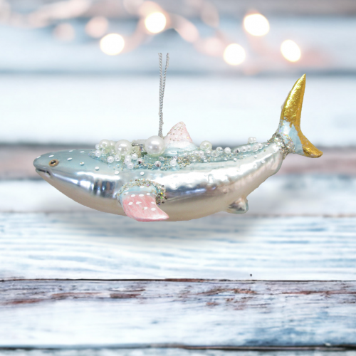 Jeweled Pastel Shark Ornament Coastal Christmas Decor *SHIPS WITHIN 10 DAYS*