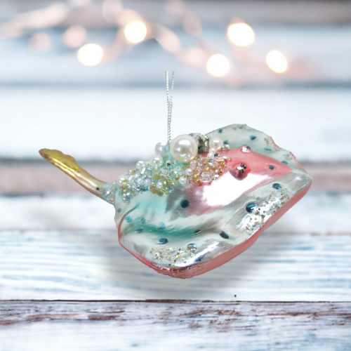 Jeweled Pastel Stingray Ornament Coastal Christmas Decor