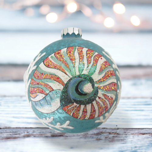 Blue Nautilus Ornament Coastal Christmas Decor *SHIPS WITHIN 10 DAYS*