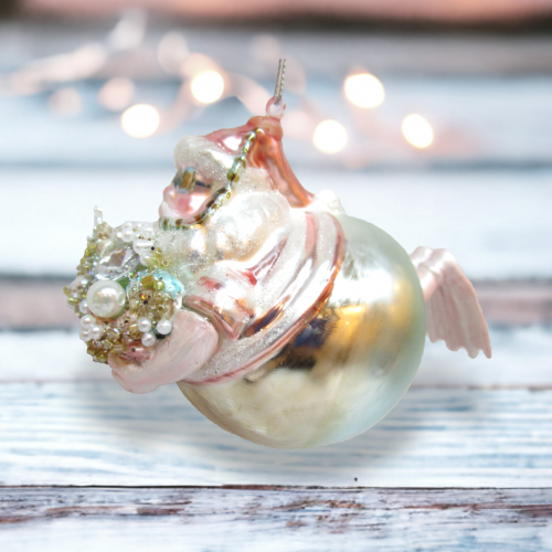 Pastel Plump Santa Swimming Shell Ornaments Set Of 2 Coastal Christmas Decor *SHIPS WITHIN 10 DAYS*