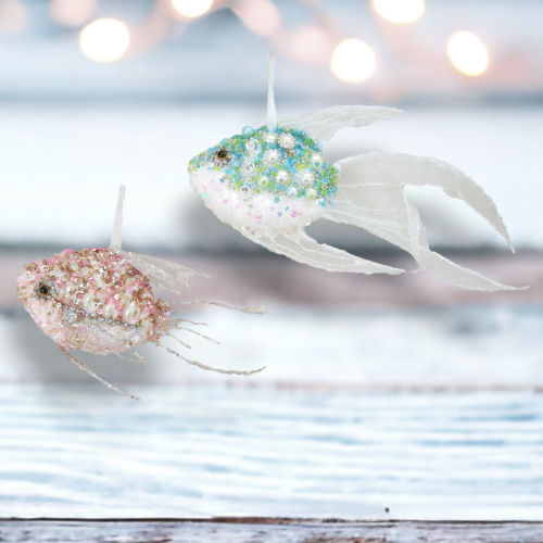 Set Of 2 Sequin Fish Ornaments Coastal Christmas Decor *SHIPS WITHIN 10 DAYS*
