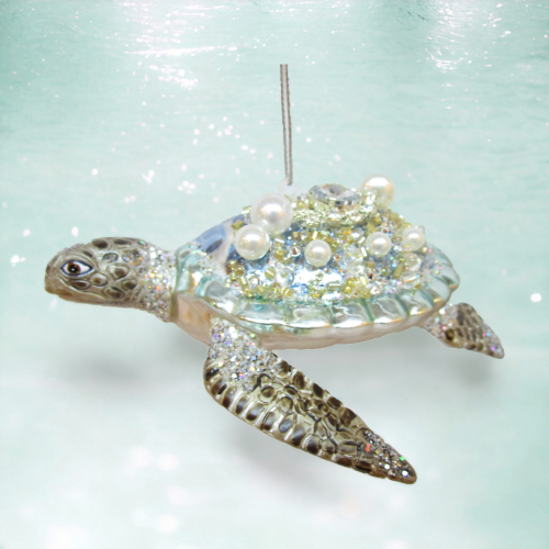 Jeweled Pastel Turtle Ornaments Set Of 2 Coastal Christmas Decor *SHIPS WITHIN 10 DAYS*