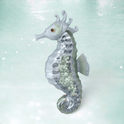 Blue Seahorse Ornaments Set Of 2 Coastal Christmas Decor *SHIPS WITHIN 10 DAYS*