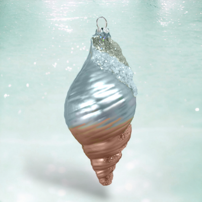 Blue/Gold Tulip Shell Ornament Coastal Christmas Decor *SHIPS WITHIN 10 DAYS*