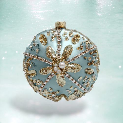 Blue Sand Dollar With Jewels Ornaments Set Of 2 Coastal Christmas Decor *SHIPS WITHIN 10 DAYS*