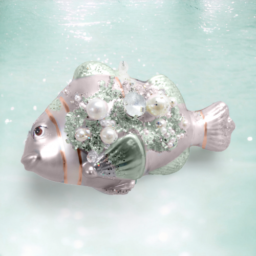 Pink Stripe Fish Ornament Coastal Christmas Decor *SHIPS WITHIN 10 DAYS*