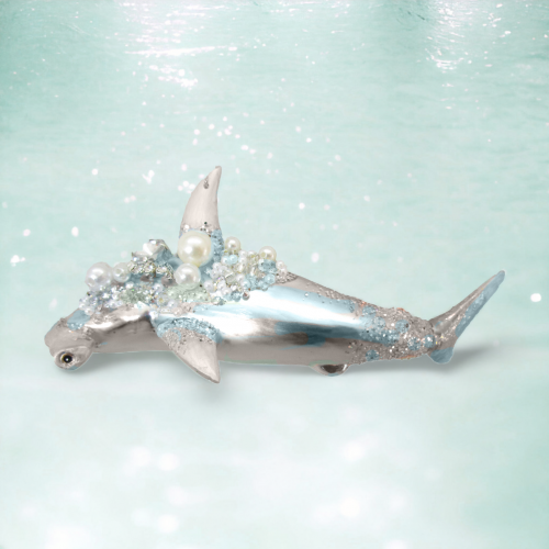 Blue/Gold Hammerhead Shark Ornaments Set Of 2 Coastal Christmas Decor *SHIPS WITHIN 10 DAYS*