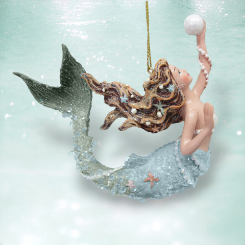 Blue Mermaid With Pearl Ornament Coastal Christmas Decor *SHIPS WITHIN 10 DAYS*