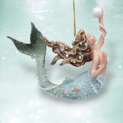 Blue Mermaid With Pearl Ornament Coastal Christmas Decor *SHIPS WITHIN 10 DAYS*