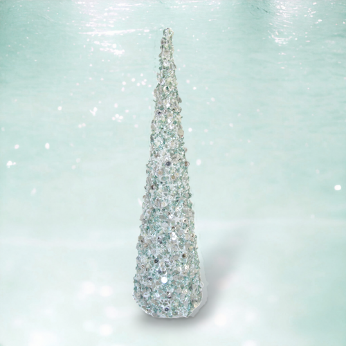 18&quot; Natural Glitter Beaded Tree Coastal Christmas Decor *SHIPS WITHIN 10 DAYS*
