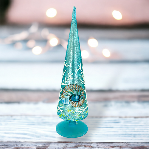 Glass Tree Decor With Shell Coastal Christmas Decor *SHIPS WITHIN 10 DAYS*