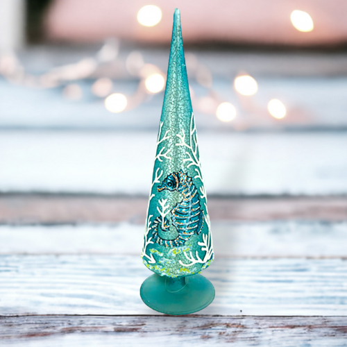 Glass Tree Decor With Seahorse Coastal Christmas Decor *SHIPS WITHIN 10 DAYS*