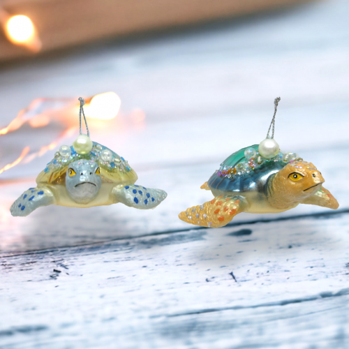 Blue/Green Turtles Set Of 2 Ornaments Coastal Christmas Decor *SHIPS WITHIN 10 DAYS*